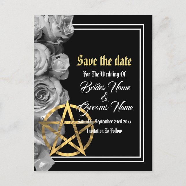 Carte Postale Faire-part Mariage noir Wiccan enregistrer la date (Devant)