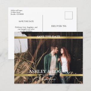 Carte Postale Faire-part Mariage Or Minimaliste Photo de Save the Date