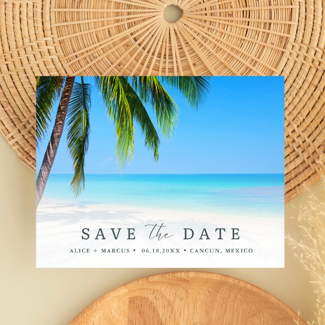 Carte Postale Faire-part Mariage Palmier Tropical de Plage Budget Enregistr (Beach Tropical Palm Wedding Budget Save the Date)