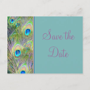 Carte Postale Faire-part Mariage Paon Enregistrer La Date
