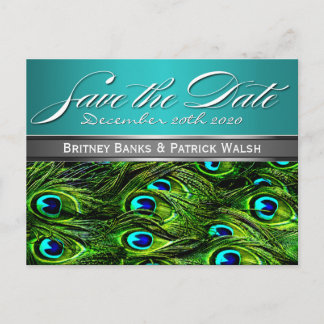 Carte Postale Faire-part Mariage Peacock turquoise & Vert Enregistrer les d