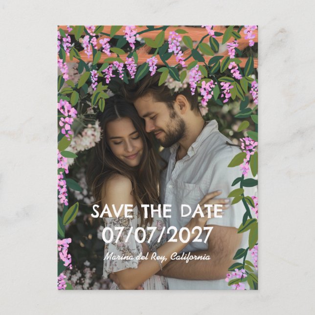 Carte Postale Faire-part Mariage personnalisé avec photo de fleurs de vigne (Devant)