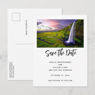 Carte Postale Faire-part Mariage Photo Cascade d'Eau Islandaise Verte Natur