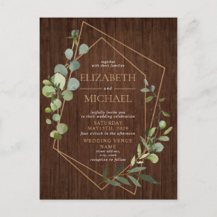 Carte Postale Faire-part Mariage photo en bois de eucalyptus géométrique ru
