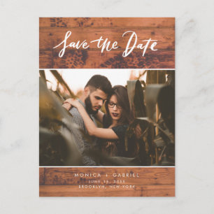 Carte Postale Faire-part Mariage photo en bois rustique Enregistrer la date