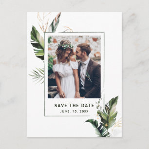 Carte Postale Faire-part Mariage photo Feuilles tropicaux Sauvez la date