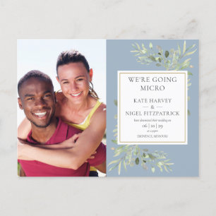 Carte Postale Faire-part Mariage Photo Micro Dusty Blue Greenery Réduit