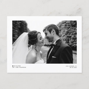 Carte Postale Faire-part Mariage photo minimaliste moderne noir Elopement