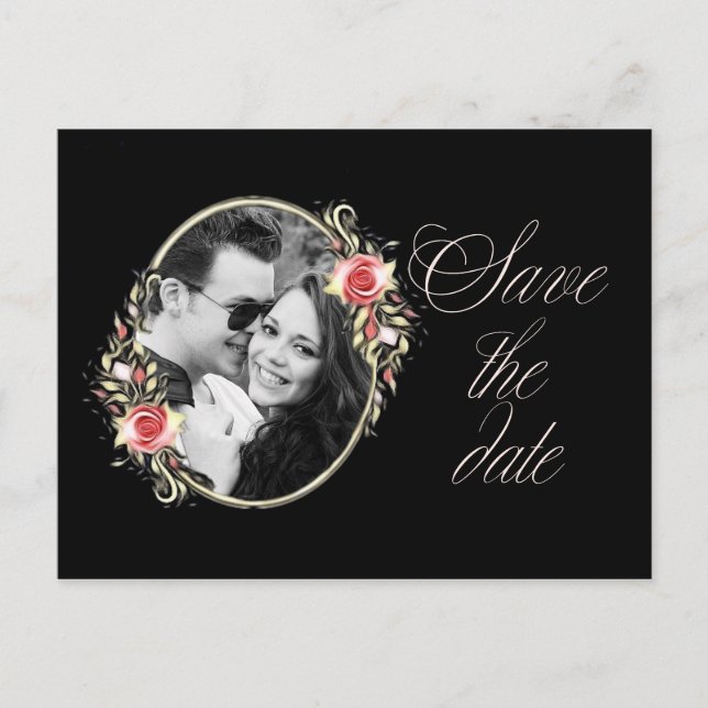 Carte Postale Faire-part Mariage photo rose Enregistrer la date (Devant)