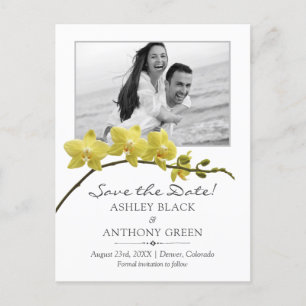 Carte Postale Faire-part Mariage photo simple avec orchidée jaune Sauvegard
