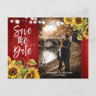 Carte Postale Faire-part Mariage Photo Tournesol en Bois Rouge Épargnez la