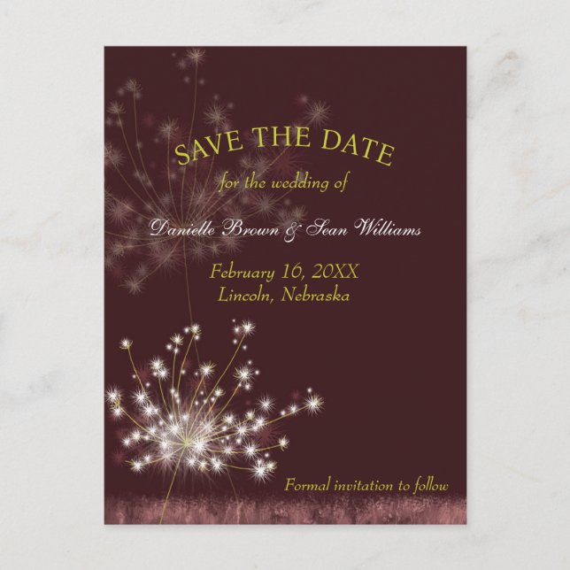 Carte Postale Faire-part Mariage Pissenlits Crépusculaires Save the Date (Devant)