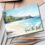 Carte Postale Faire-part Mariage Plage Économisez La Date<br><div class="desc">Un mariage à la plage économique sauvez les dates pour votre destination, votre île ou votre mariage à la plage! Cela permet d'enregistrer la date que la carte postale peut être utilisée pour l'emplacement de votre choix, il suffit de modifier le libellé sur le modèle pour répondre à vos besoins....</div>