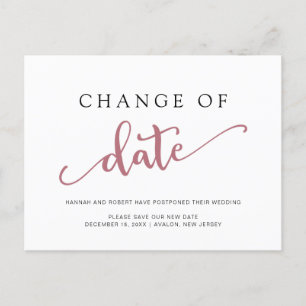 Carte Postale Faire-part Mariage report Changement de date Rose noir