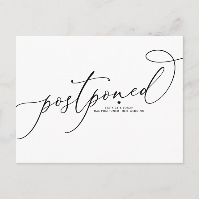Carte Postale Faire-part Mariage reporté Black Whimsical Script (Devant)