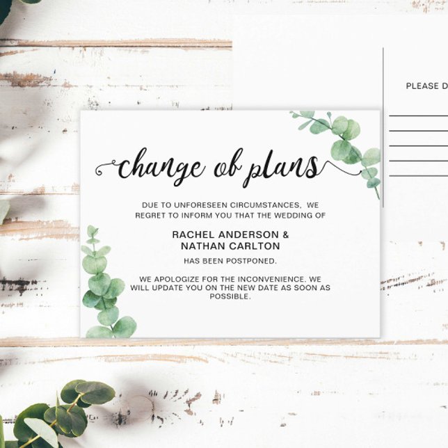 Carte Postale Faire-part Mariage Reporté Eucalyptus Annulation Simple (Créateur téléchargé)