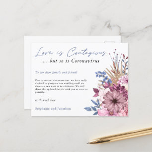 Carte Postale Faire-part Mariage Reporté Florales COVID Contagieux Amour