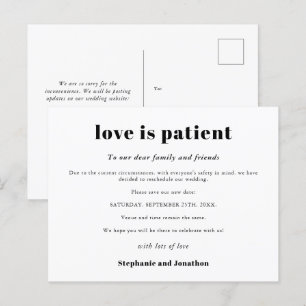 Carte Postale Faire-part Mariage Reporté L'amour est patient Sauvegarder No