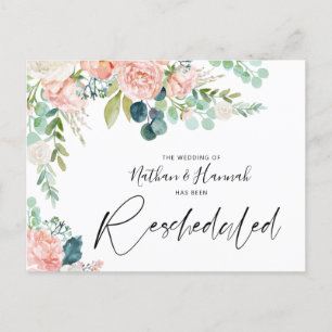 Carte Postale Faire-part Mariage Reprogrammé Pink Rose Rose Floral Date mod