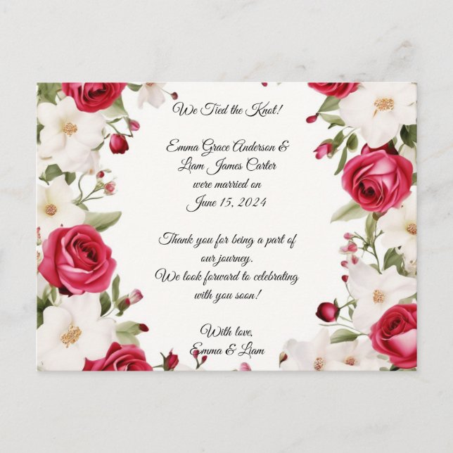 Carte Postale Faire-part Mariage romantique aux roses rouges et muguet  (Devant)