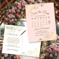 Mariage rose or et bleu Enregistrer le calendrier 