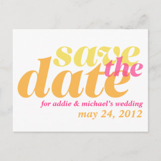 Carte Postale Faire-part mariage rose orange enregistrer la date