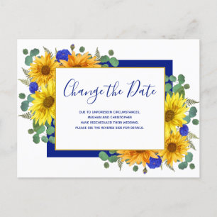 Carte Postale Faire-part Mariage Rose rustique Tournesol bleu Changer la da