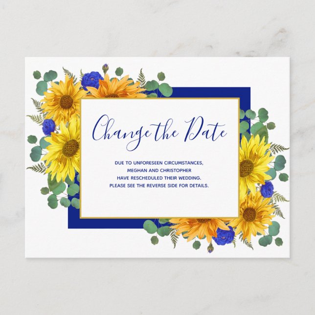 Carte Postale Faire-part Mariage Rose rustique Tournesol bleu Changer la da (Devant)