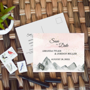 Carte Postale Faire-part Mariage rose Sunrise Mountain Enregistrer la date