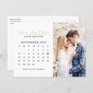 Carte Postale Faire-part Mariage rose vif Enregistrer la date Calendrier Ph
