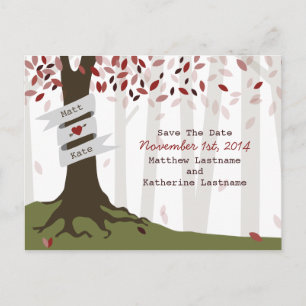 Carte Postale Faire-part Mariage Rouge de la Forêt / Bois - Sauvegarder la 