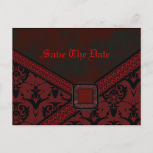 Carte Postale Faire-part Mariage rouge et noir de dentelle de Goth