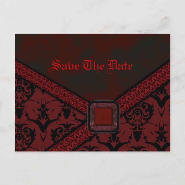 Carte Postale Faire-part Mariage rouge et noir de dentelle de Goth (Devant)