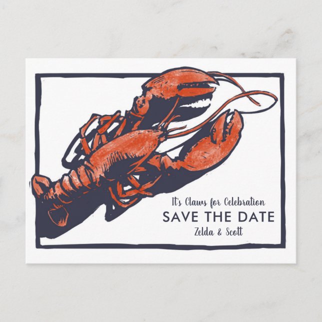 Carte Postale Faire-part Mariage Rustique De Homard Enregistrer La Date (Devant)