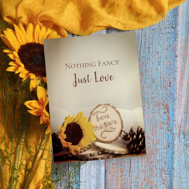 Carte Postale Faire-part Mariage rustique de Tournesol en bois Enregistrer  (Créateur téléchargé)