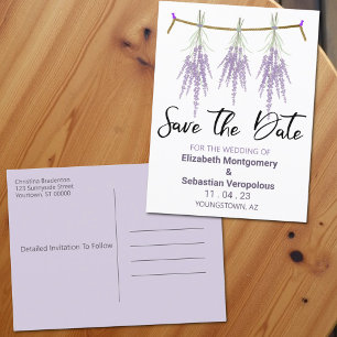 Carte Postale Faire-part Mariage Rustique Enregistrer La Date Dry Lavender