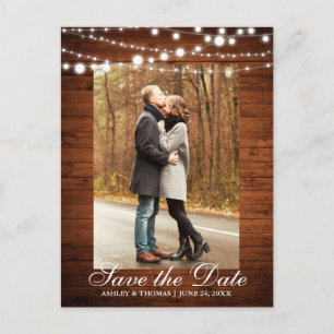 Carte Postale Faire-part Mariage Rustique Lumières en Bois Save the Date