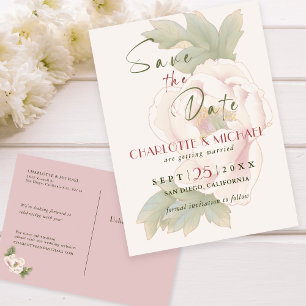 Carte Postale Faire-part Mariage rustique rose rose rose de pivoine Enregis