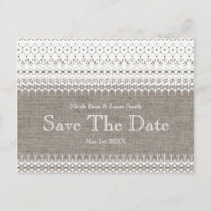 Carte Postale Faire-part Mariage Rustique Toile de Jute & Dentelle Élégante