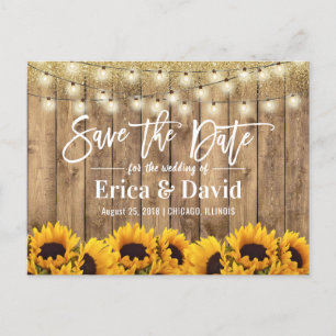 Carte Postale Faire-part Mariage rustique Vintage tournesols Enregistrer la
