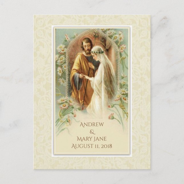 Carte Postale Faire-part Mariage SAVE THE DATE catholique traditionnel (Devant)