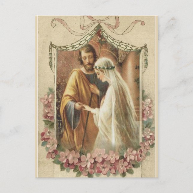 Carte Postale Faire-part Mariage SAVE THE DATE catholique traditionnel (Devant)