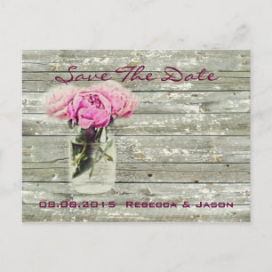 Carte Postale Faire-part mariage save the date pot mason rose rustique