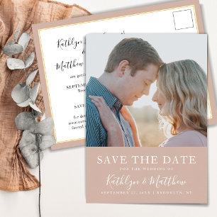 Carte Postale Faire-part Mariage simple de typographie moderne rose blush 