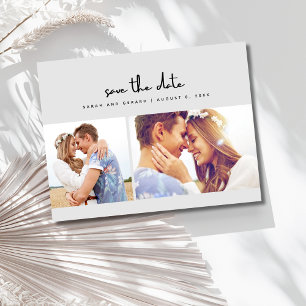 Carte Postale Faire-part Mariage simple gris deux photos Enregistrer la dat