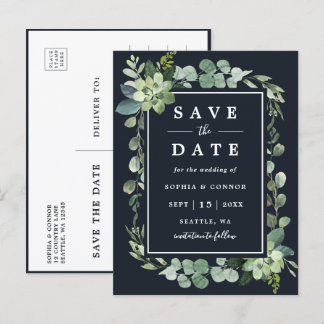 Carte Postale Faire-part Mariage Succulent bleu marine de minuit Enregistre