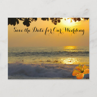 Carte Postale Faire-part Mariage sur la plage au coucher du soleil sur l'oc