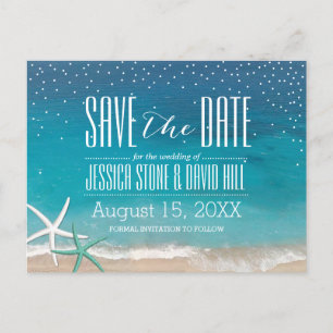 Carte Postale Faire-part Mariage sur la plage aux étoiles de mer Enregistre