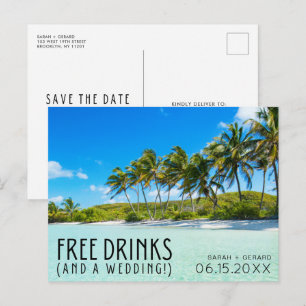 Carte Postale Faire-part Mariage sur la plage, boissons offertes, Save the