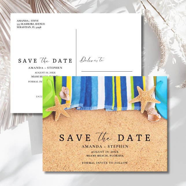 Carte Postale Faire-part Mariage sur la Plage Enregistrer la Date (Beach Wedding Save The Date Announcement Postcard)